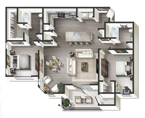 2 bed 2 bathroom B Amsterdam Floor Plan at Century Belmont Station, Louisville, KY, 40243